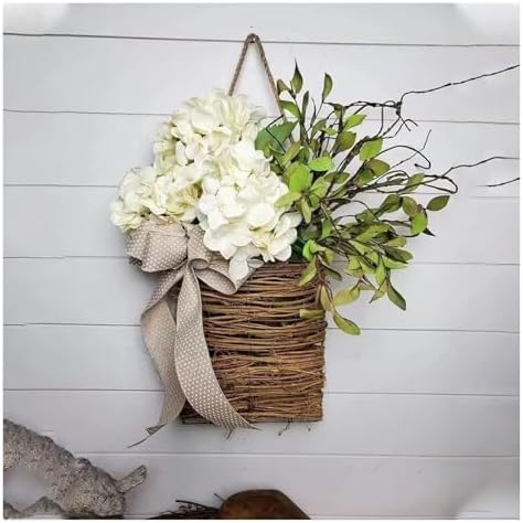 Cream Hydrangea Door Hanger Basket Wreath Farmhouse Decor