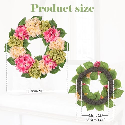 Briful 20 Inch Hydrangea Wreath for Front Door