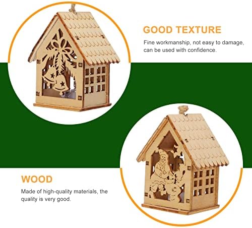 Uonlytech 2pcs Luminous Wooden Christmas Pendant for Home Decor
