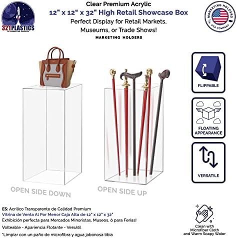 2 Pack Tall Display Box 12x12x32 Glossy Clear Acrylic Pedestal Stand