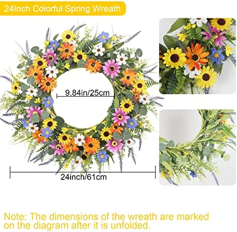 GTIDEA 24 Inch Summer Wreath with Flowers