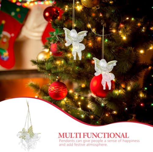 PRETYZOOM 24pcs Crystal Clear Christmas Angel Ornaments with Gold Wings