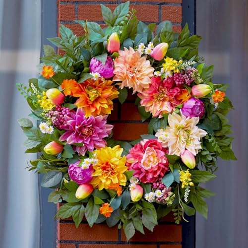 24 Inch Spring Wreath with Dahlia and Greenery