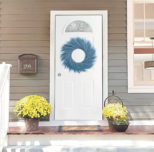 27 Inch Blue Green Artificial Pampas Grass Wreath