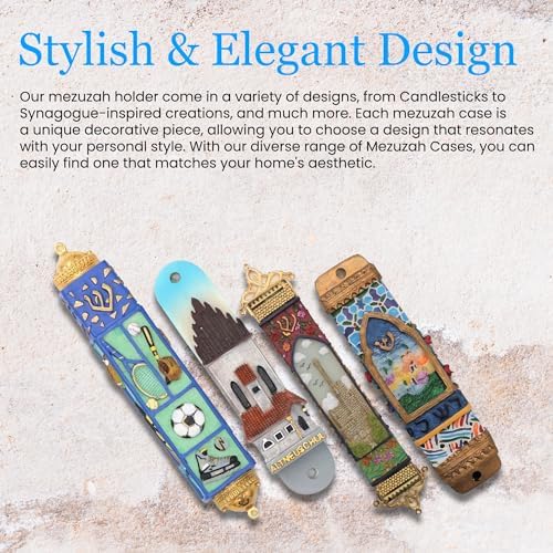 Ceramic Mezuzah Case with Gold-Red Butterflies Design