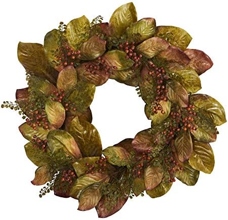 Nearly Natural 30in Fall Magnolia Leaf and Berries Wreath