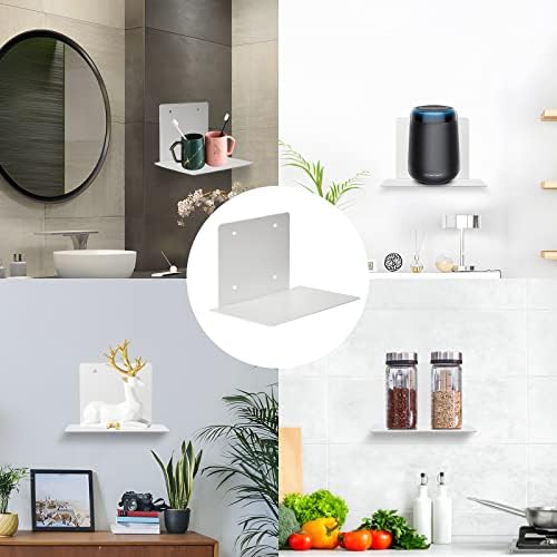 ECOSEAO Floating Book Shelves Wall Mount Heavy-Duty Iron White 4 Pack
