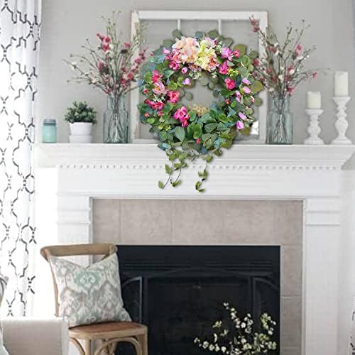 24 Inch Spring Wreath with Pink Tulips and Purple Hydrangeas