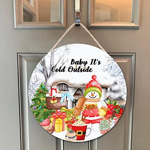Farmhouse Front Door Hanger Winter Snowy Scene Wood Sign 10x10in