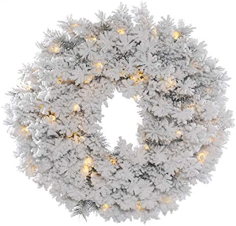 Vickerman 30 Inch Flocked Alaskan Artificial Wreath with LED Lights