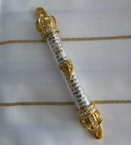 Gold Plated Royal CZ Gemstone Crown Mezuzah Scroll