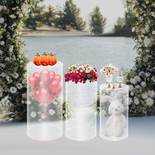 DYRABREST Clear Cylinder Pedestal Stands 3Pcs Wedding Decor Display