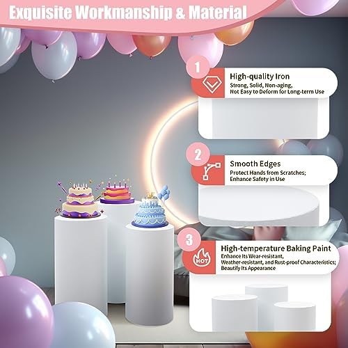 3PCS White Cylinder Pedestal Display Stand for Decorations