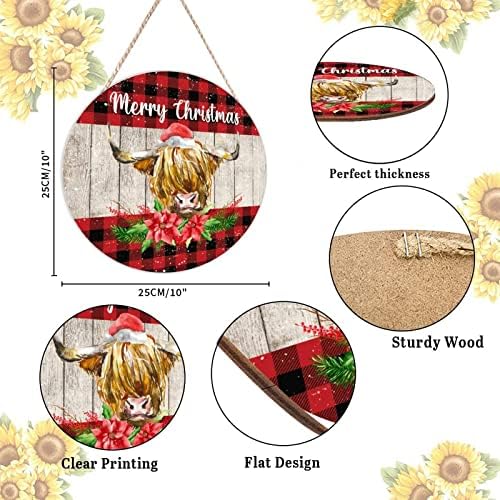 Farmhouse Door Hanger Red Buffalo Plaid Wood Sign 10x10in