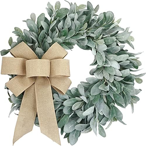 Easy Fine Lambs Ear Wreath 22-24 Inches Burlap Bow