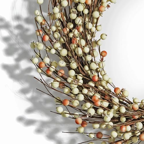 LampLust Cream Berry Grapevine Wreath for Front Door