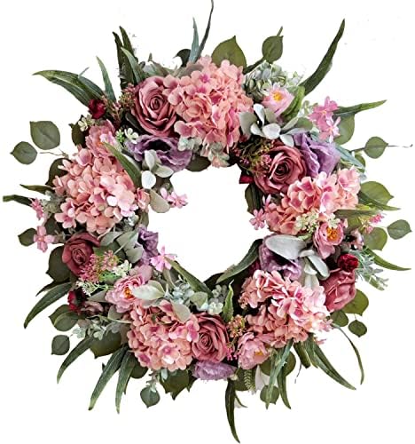 WANNA-CUL 24 Inch Spring Wreath with Hydrangea Rose and Peony