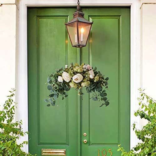 INFILM 30 Inch Wedding Artificial Peony with Green Leaves Swag