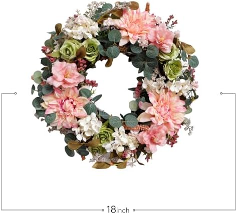 TEMPUS 18 Inch Fall Wreath Artificial Silk Dahlia Rose Decor