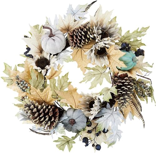 Admired By Nature 24 Inch Artificial Pumpkin Sunflower Wreath