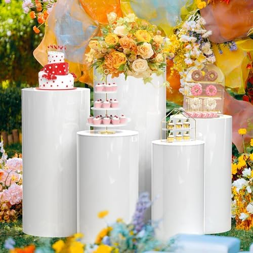 Wokceer 5Pcs Round Cylinder Pedestal Stands for Party Displays