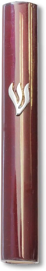 My Daily Styles Mezuzah Case Dark Brown Wood Silver-Tone Shin 5 Inch
