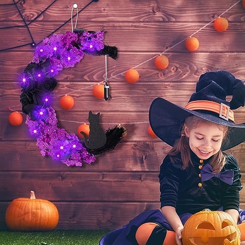 Ceenna Halloween Moon Wreath with Black Roses