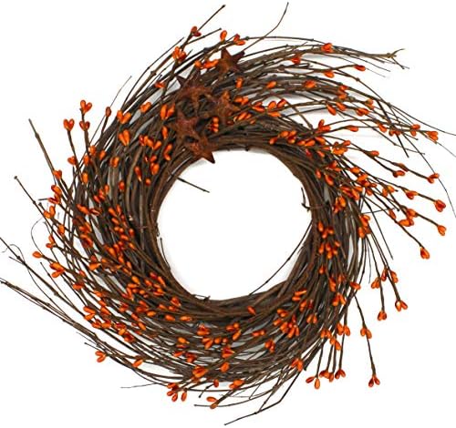 CVHOMEDECO Rustic Pip Berries and Twig Wreath 12 Inch Gold
