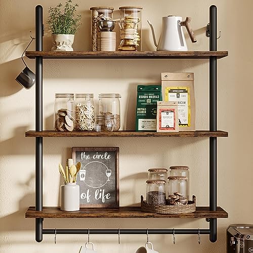 Bestier 3 Tier Floating Wall Shelving with Towel Bar