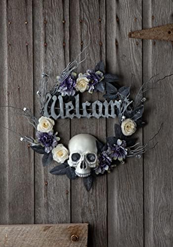 Fun Costumes Halloween Scary Death Skull Wreath with Flowers