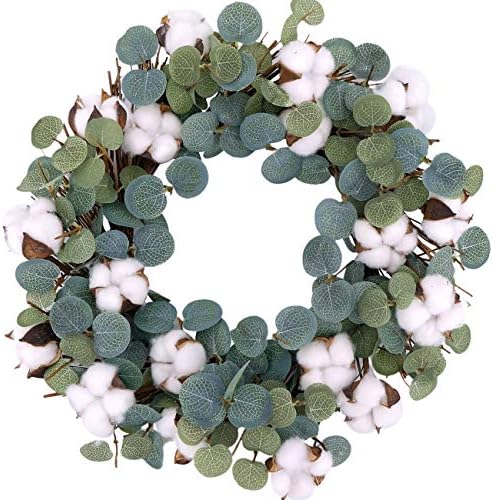 Idyllic Eucalyptus and Cotton Wreath 14 Inches