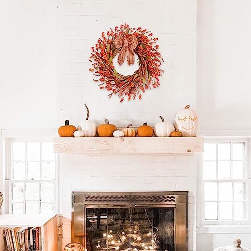 TEMPUS 20 Inch Autumn Red Salvia Wreath Artificial Fall Decor