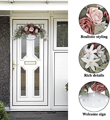 POTRUWE Artificial Rose and Leaves Front Door Wreath