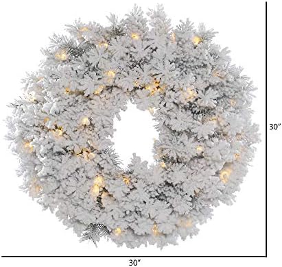 Vickerman 30 Inch Flocked Alaskan Artificial Wreath with LED Lights
