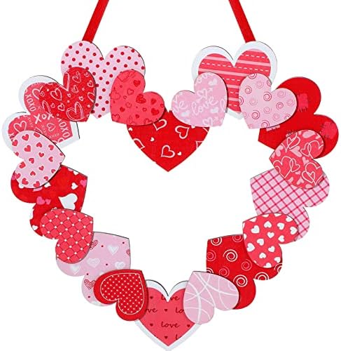 Queekay 12 Inch Wooden Heart Wreath Valentines Day Decor