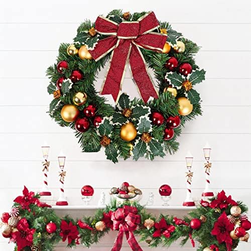 Heflashor 17 Inch Christmas Wreath with Bow