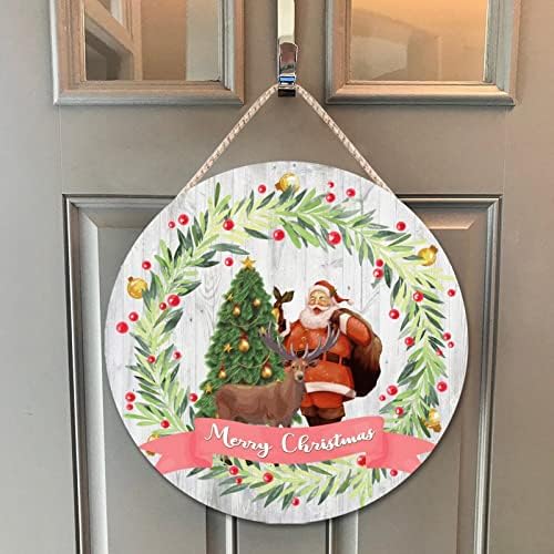 Funny Santa Claus and Reindeer Door Wreath 10x10in