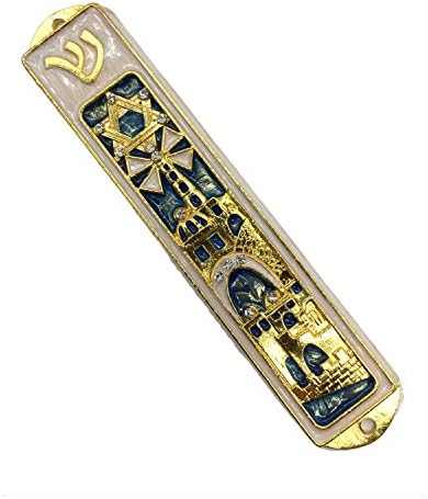 Beautiful Green Mezuzah Jerusalem with Star of David Design