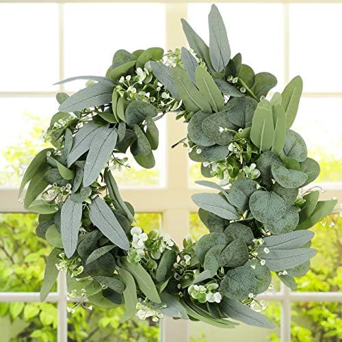 PRETYZOOM Eucalyptus Wreath Real Look Fake Flower Door Garland