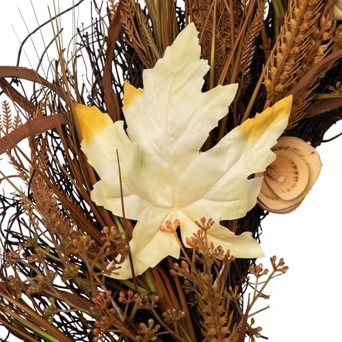 Northlight Autumn Harvest Cattail and Wheat Artificial Wreath Unlit 24 Inch Brown