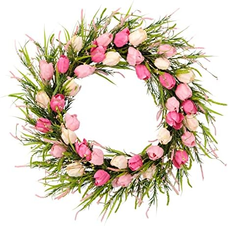 Puleo International 30 Inch Artificial Tulip Spring Door Wreath
