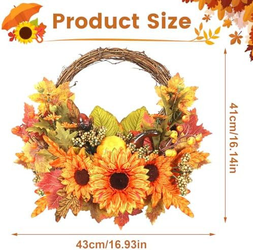 WENMAQIN 12 Inch Fall Wreath Front Door Decor