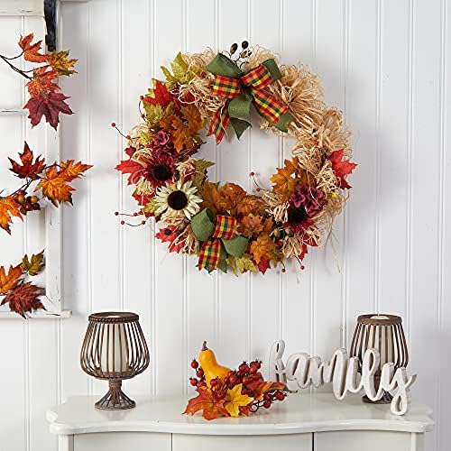 Nearly Natural 30in Harvest Autumn Wreath with Bows