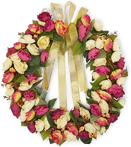 Okuna Outpost Rose Wreath with Ribbon for Front Door