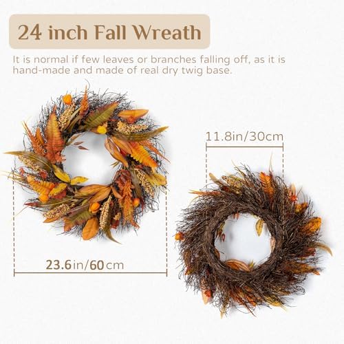 Walasis 24 Inch Fall Wreath for Front Door