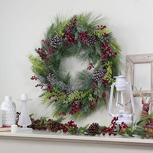 Northlight Iced Red Berries and Mixed Pine Artificial Christmas Wreath 32 Inch