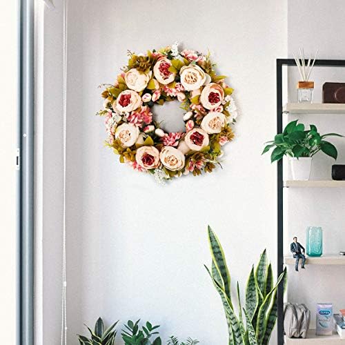 BOMAROLAN 19 Inch Artificial Peony Flower Wreath