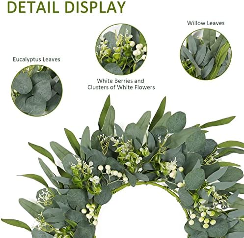 TOCHGREEN 22 In Artificial Eucalyptus Wreath with White Berries