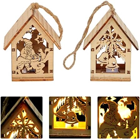 Uonlytech 2pcs Luminous Wooden Christmas Pendant for Home Decor