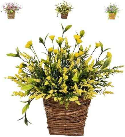 2025 Upgraded Cream Hydrangea Door Wreath 1PC Yellow Artificial Rattan Hanging Basket